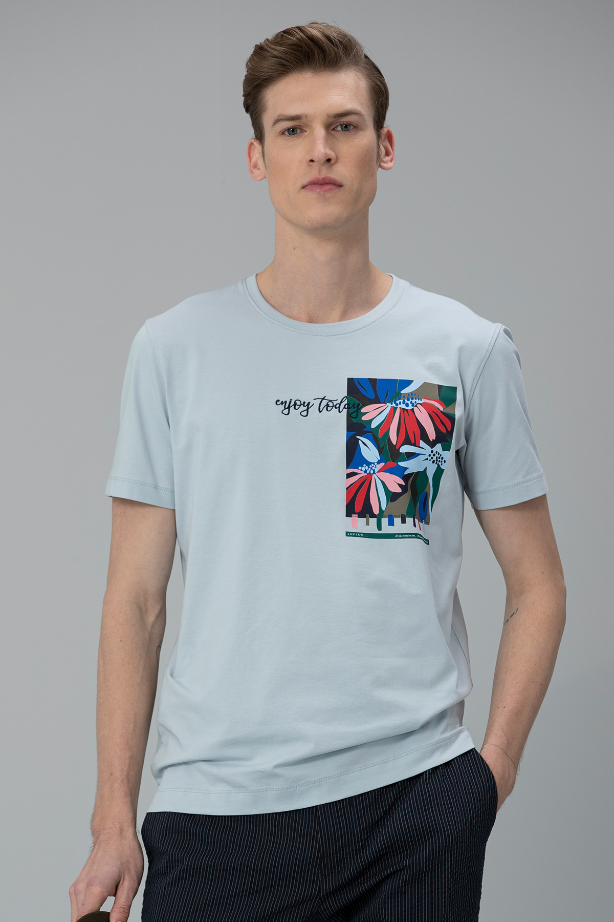 Nefer Modern Grafik T- Shirt Mavi